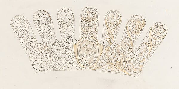 Album of designs for embroidery: bodices, gauntlets, caps, bags, page 54 (recto), by Anonymous, Dutch, 17th century