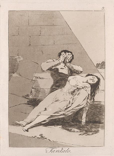 Plate 9 from "Los Caprichos": Tantalus (Tantalo), by Goya (Francisco de Goya y Lucientes)