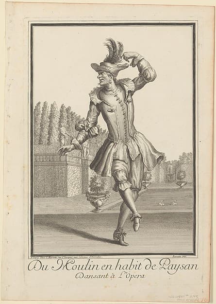 Du Moulin in Peasant Garb Dancing at the Opera, by Jean Berain