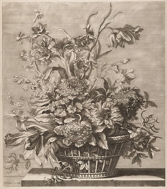 Basket of Flowers from the Book of Several Baskets of Flowers, Designed and Engraved by Baptiste Monnoyer (Livre de Plusieurs Corbeilles de Fleurs dessiné et gravé par Baptiste Monnoyer), by Jean-Baptiste Monnoyer