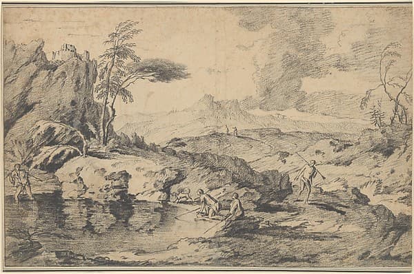 Landscape with Fishermen, by Gaspard Dughet