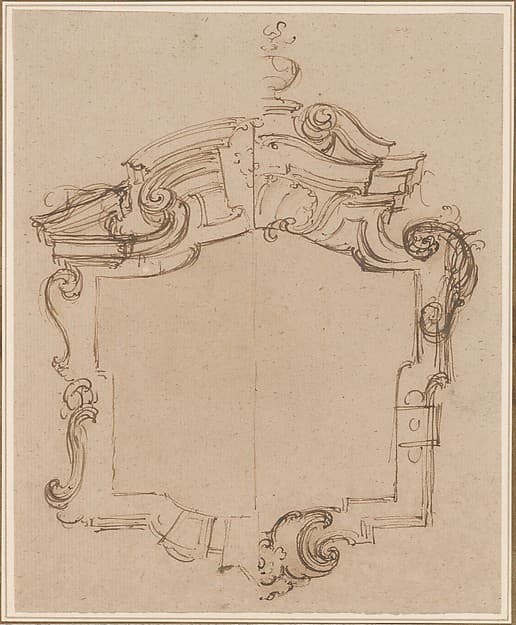 Design for a Frame Surmounted by a Lamp, Showing Two Alternative Ideas, by Anonymous, Italian, 17th or 18th century