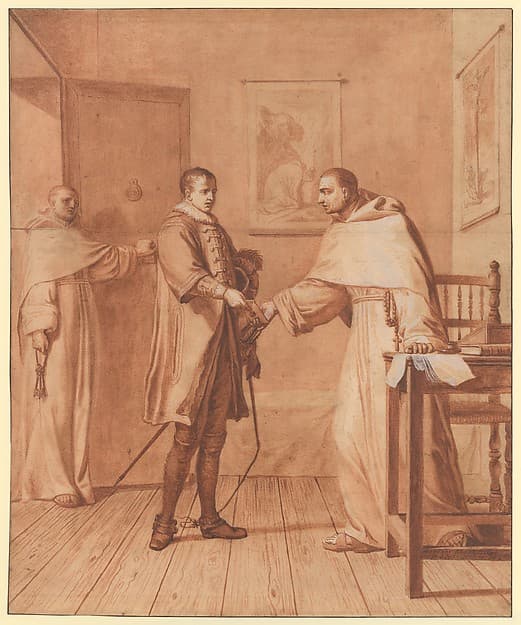 Scene 25: Fatally wounded, King Henry III informs the Blessed Abbot of his condition and recommends himself to his prayers, by Matthieu Elias