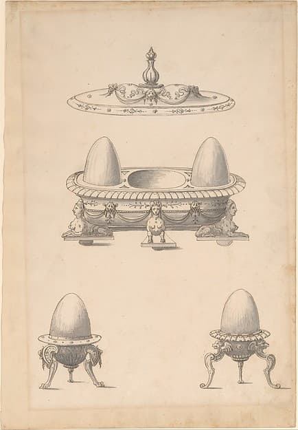 Design for Parade Egg Cups and Combined Egg Cup/Salt Cellar with Lid, by Erasmus Hornick