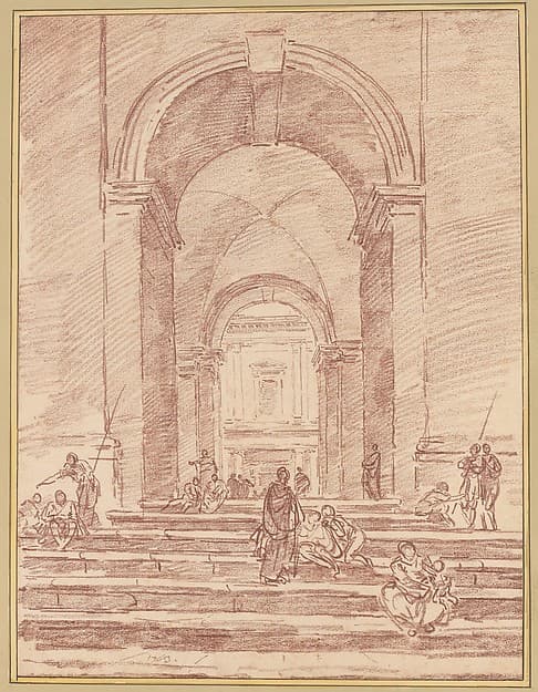 Figures in a Roman Arcade, by Hubert Robert