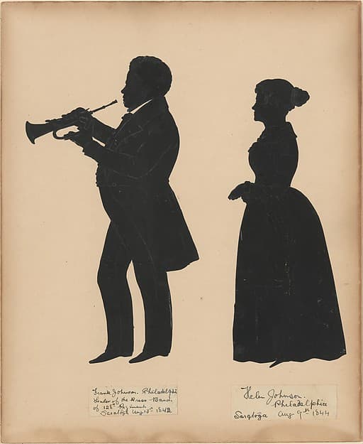 Frank Johnson, Leader of the Brass Band of the 128th Regiment in Saratoga, with his wife, Helen, by Auguste Edouart