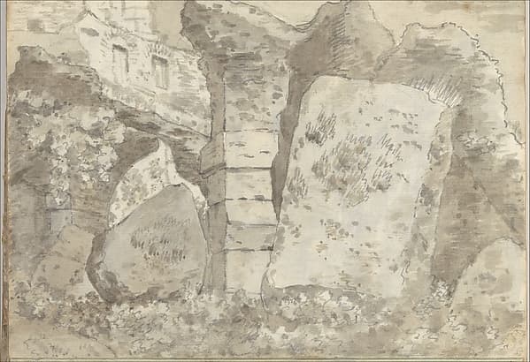 Roman ruins (Smaller Italian sketchbook, leaf 10 recto), by Joseph Wright (Wright of Derby)