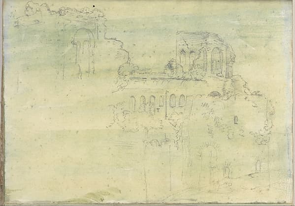 Roman ruins (Smaller Italian sketchbook, leaf 12 recto), by Joseph Wright (Wright of Derby)