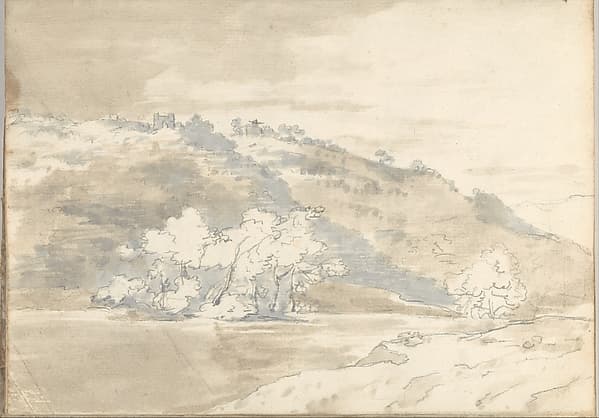 Upon the Tiber, near Rome (Smaller Italian sketchbook, leaf 33 recto), by Joseph Wright (Wright of Derby)