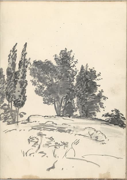 Trees, bushes and vegetation (Smaller Italian sketchbook, leaf 40 recto), by Joseph Wright (Wright of Derby)
