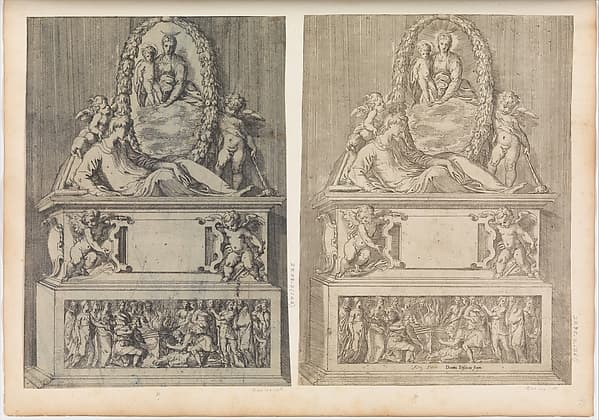 Tomb Surmounted by the Madonna and Child in an Oval Wreath, by Angiolo Falconetto