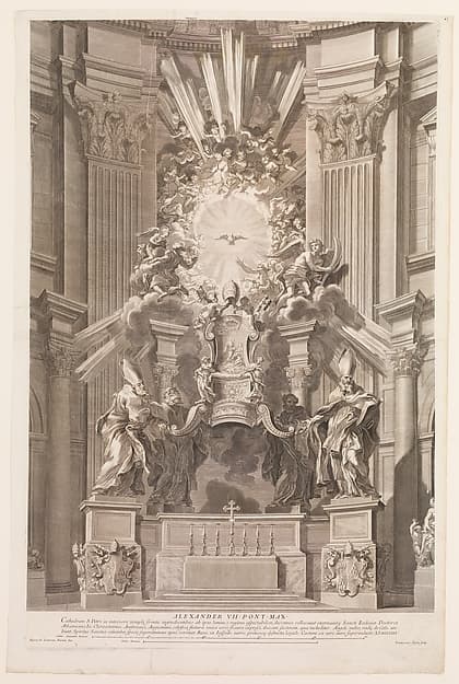 Cathedram S. Petri in interiore templi fronte...Plate 41 from the Album 'Basilica di S. Pietro in Vaticano', by François Spierre