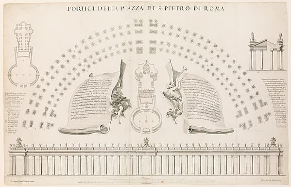 Portici della piazza di S. Pietro di Roma. Plate 44 from the Album 'Basilica di S. Pietro in Vaticano', by Giovanni Battista Bonacina
