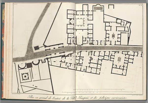Large plan of the entrance of the town of Pompeii, and its surrounding buildings, from "Antiquités de Pompeïa, tome premier, Antiquités de la Grande Grèce..." (Antiquities of Pompeii, volume one, Antiquities of Great Greece...), volume 1, plate 2, by Francesco Piranesi