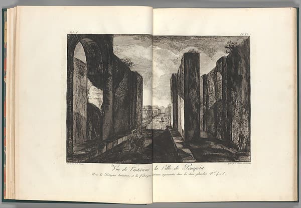 View of the interior of the city of Pompeii, from "Antiquités de Pompeïa, tome premier, Antiquités de la Grande Grèce..." (Antiquities of Pompeii, volume one, Antiquities of Great Greece...), volume 1, plate 6, by Francesco Piranesi