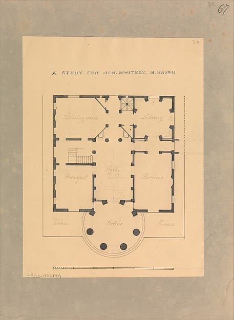 House for Henry Whitney, New Haven, Connecticut (plan), by Alexander Jackson Davis