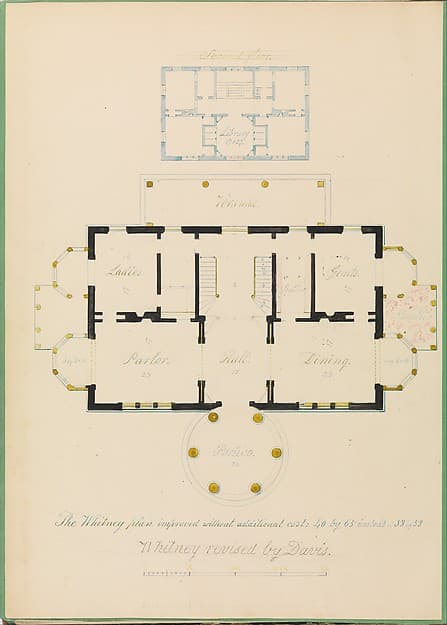 House for Henry Whitney, New Haven, Connecticut (revised plan), by Alexander Jackson Davis