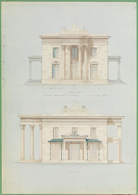 House for Henry Whitney, New Haven, Connecticut (front and side elevations), by Alexander Jackson Davis