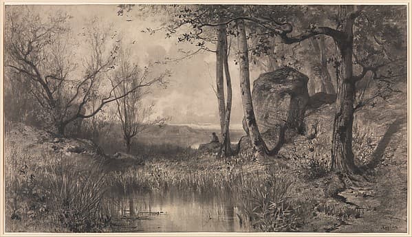A Pond with a Fisherman along the River Ain, by Adolphe Appian