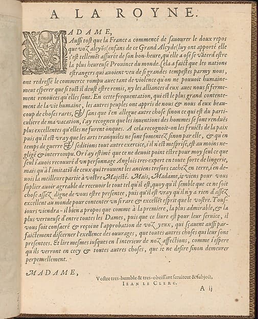 La Pratique de l'Aiguille, page 2 (recto), by Matthias Mignerak