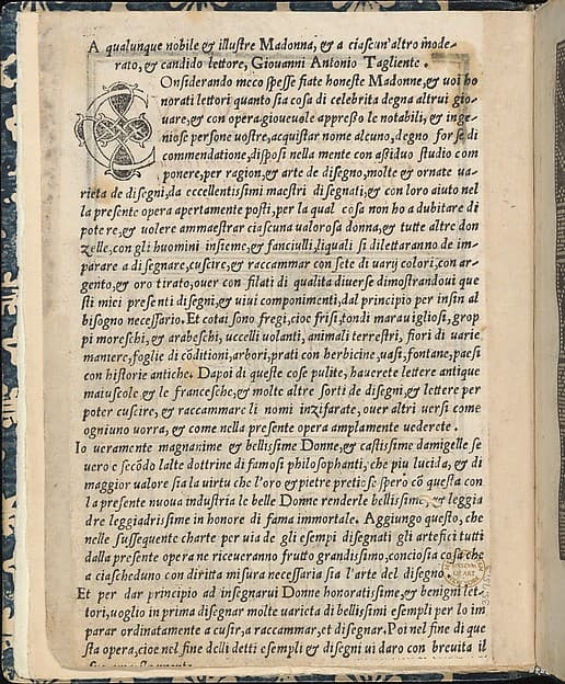 Essempio di recammi, title page (verso), by Giovanni Antonio Tagliente