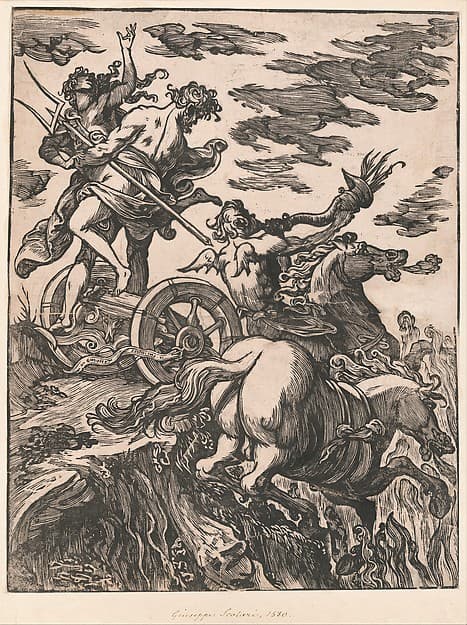 Rape of Persephone with Pluto on horseback at right, by Giuseppe Scolari