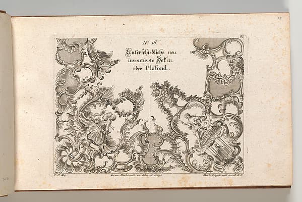 Two Designs for Ceiling Decorations, plate 1 from "Unterschiedliche neu inventierte Deken oder Plafond", by Jeremias Wachsmuth