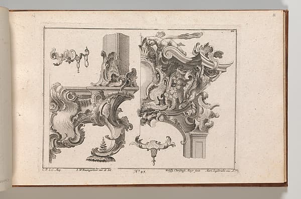 Suggestion for the Decoration of Lower Right and Top Right of an Altar Frame, plate 1 from an Untitled Series with Rocailles Ornaments for Altar and Door Frames, by Wolffgang Christoph Mayr