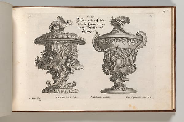 Designs for Two Lidded Vases, plate 1 from "Schöne und auf die neueste Facon inventierte Gefäße und Krüge", by Jeremias Wachsmuth