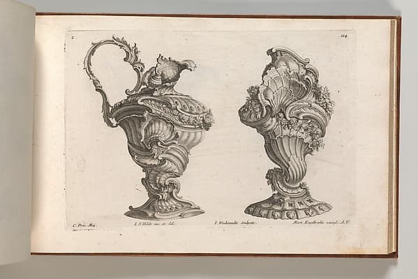 Designs for a Ewer and a Lidded Vase, plate 2 from "Schöne und auf die neueste Facon inventierte Gefäße und Krüge", by Jeremias Wachsmuth
