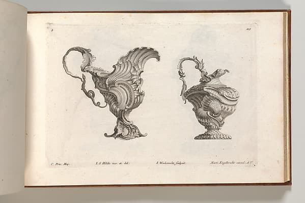 Designs for Two Ewers, plate 3 from "Schöne und auf die neueste Facon inventierte Gefäße und Krüge", by I.S. Hildt