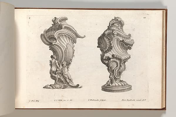 Designs for Two Lidded Vases, plate 4 from "Schöne und auf die neueste Facon inventierte Gefäße und Krüge", by I.S. Hildt