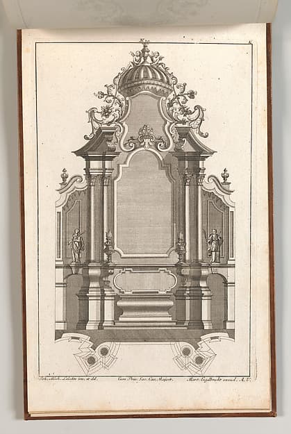 Design for a Monumental Altar, plate K from "Unterschiedliche Neu Inventierte Altäre mit darzu gehörigen Profillen u. Grundrißen", by Martin Engelbrecht