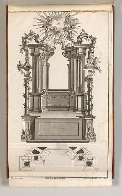 Design for a Monumental Altar, plate O (?) from "Unterschiedliche Neu Inventierte Altäre mit darzu gehörigen Profillen u. Grundrißen", by Jacob Gottlieb Thelot