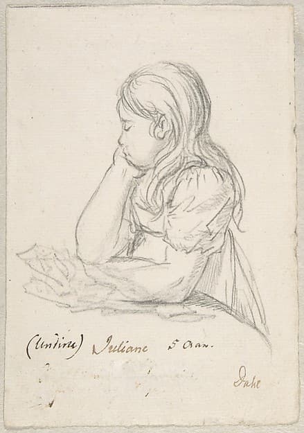 Portrait of Juliane Sophie Heger as a Child, leaning on a Table, by Johan Christian Dahl