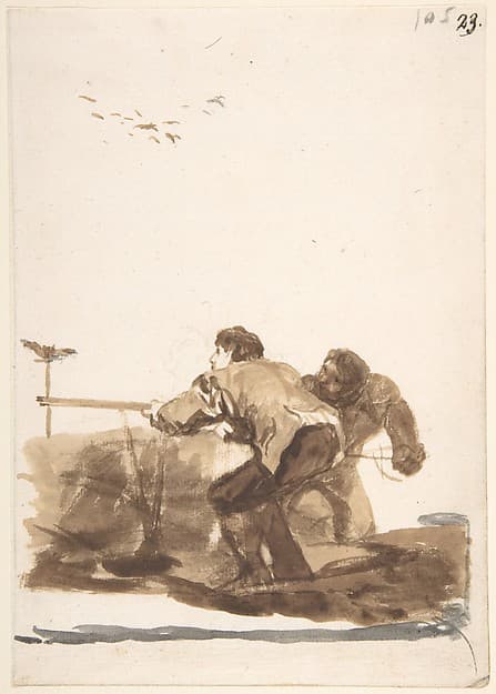 Men hunting; page 105 from the "Images of Spain" Album (F), by Goya (Francisco de Goya y Lucientes)