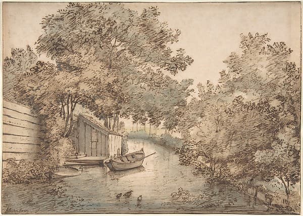 Canal with a Boat and Ducks, by Anthonie van Borssom