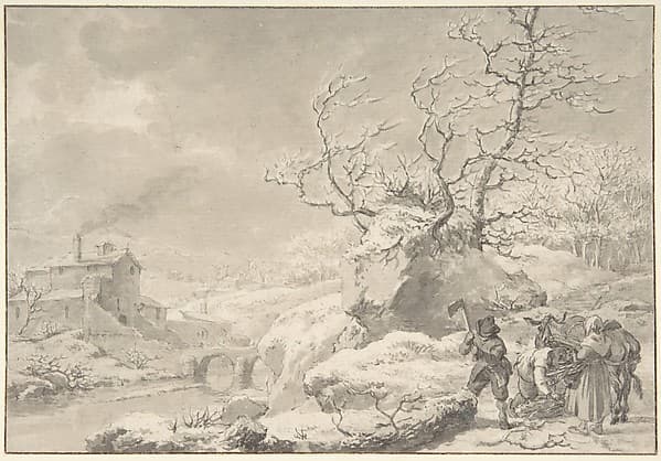 Winter Landscape with Peasants Gathering and Chopping Wood, by Jacob Cats