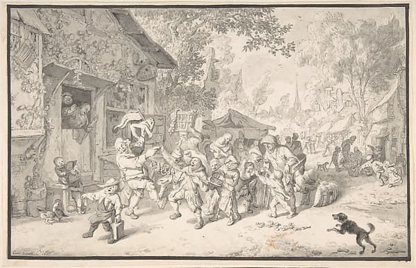 An Itinerant Peddler in a Village, by Cornelis Dusart