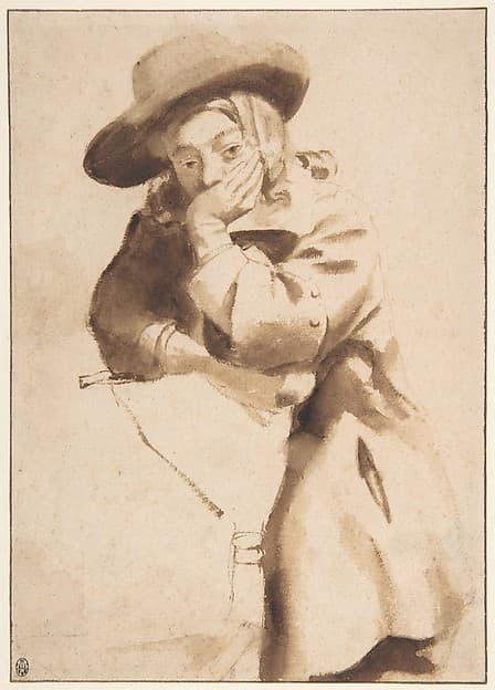 Young Man in Broad-Brimmed Hat, Resting His Chin on His Left Hand, by Gerbrand van den Eeckhout