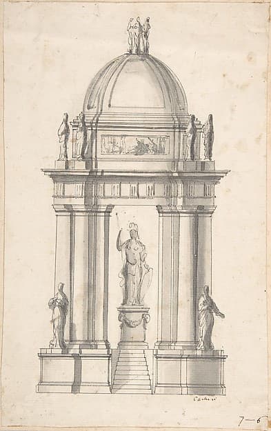 Design for a Monument with Minerva?, by Anonymous, Spanish, 16th century