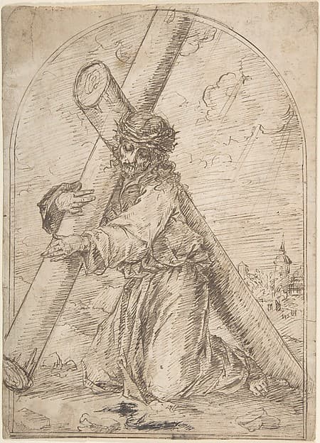 Christ Kneeling, Carrying the Cross, by Anonymous, Spanish, 16th century