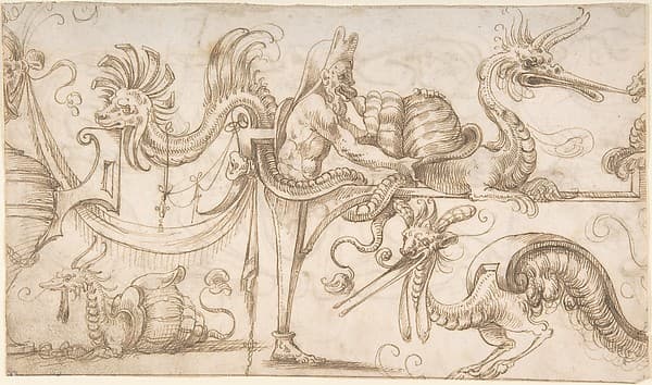 Term with snails and strapwork (recto); Candelabra grotesque with two figures (verso), by Andrés de Melgar