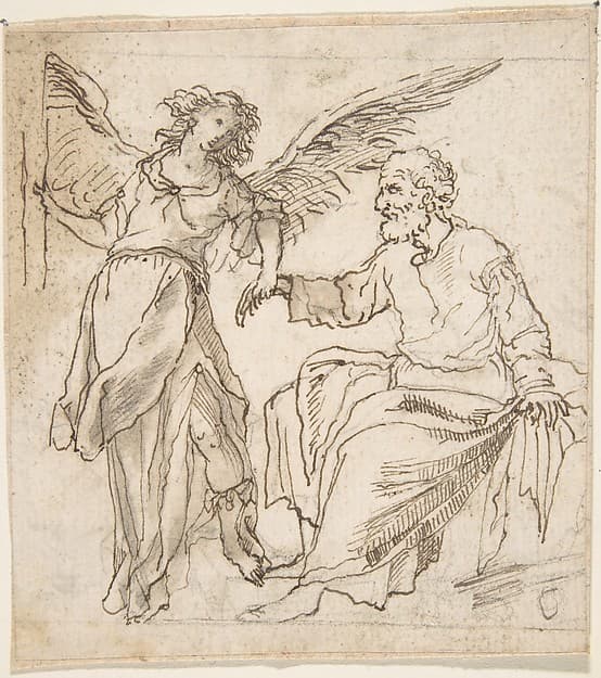 Angel Leading Saint Peter out of Prison (?), by Anonymous, Spanish, School of Seville, 17th century