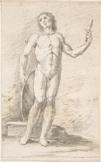 Standing Male Nude, by Anonymous, Spanish, School of Seville, 17th century