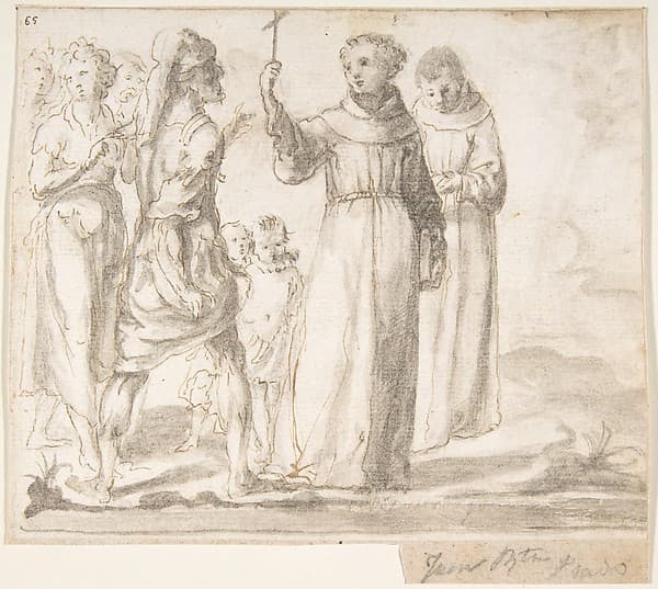 Figure of Monk Preaching to a Group of Figures, by Anonymous, Spanish, School of Seville, 17th century