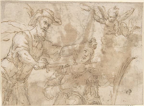 Decapitation of a Female Martyr (Saint Catherine of Alexandria?), by Anonymous, Spanish, School of Seville, 17th century