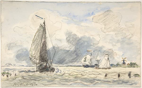 Dutch Fishing Boats; verso: Sketches of Boats, by Johan Barthold Jongkind