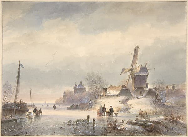 Winter Landscape with Frozen River, by Lodewijk Johannes Kleijn