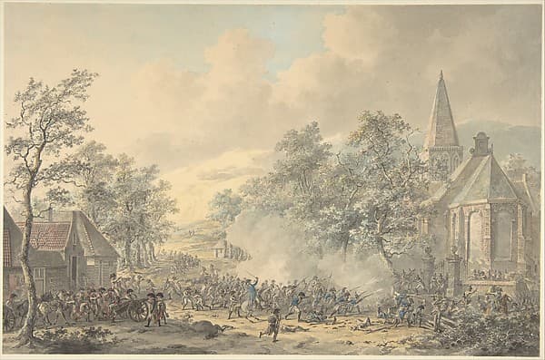 Battle Scene with Church at right, by Dirk Langendijk